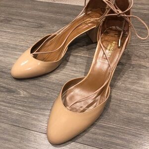 Aquazzura Alexa Nude Patent Leather Lace-Up Pumps